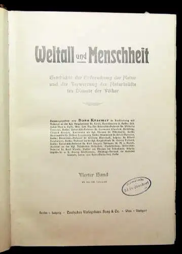 Kraemer Weltall und Menschheit 1900 Geschichte der Erforschung der Natur 5 Bde.