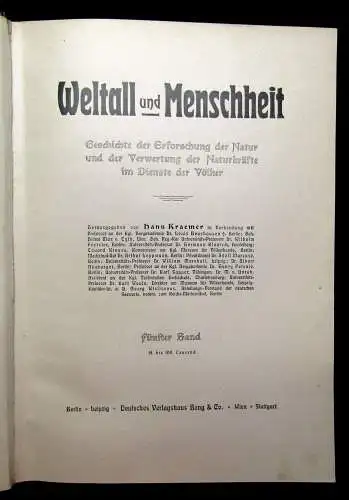 Kraemer Weltall und Menschheit 1900 Geschichte der Erforschung der Natur 5 Bde.