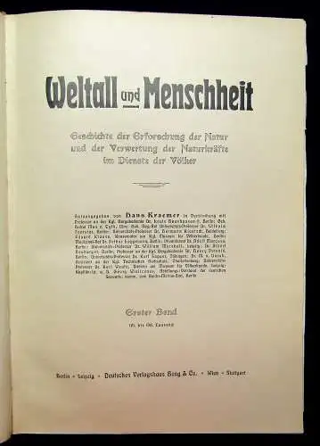 Kraemer Weltall und Menschheit 1900 Geschichte der Erforschung der Natur 5 Bde.