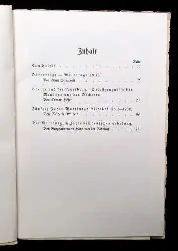 Wartburg Jahrbuch 1933 Elftes Heft Jahresbericht der Freunde Wartburg e.V.