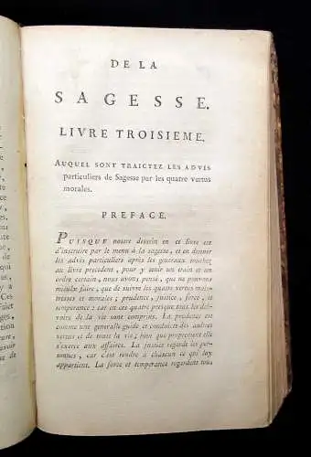 De La Sagesse Par Charron **seltene Jean Servieres** Ausgabe 1783 3 Bde. in 1