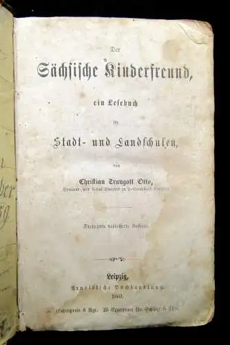 Otto Der Sächsische Kinderfreund ein Lesebuch für Stadt- und Landschulen 1860