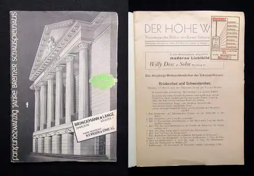 Or.Prospekt Fünfundzwanzig Jahre Bremer Spielhaus 1935 Werbung aller Art im Heft