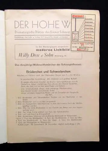 Or.Prospekt Fünfundzwanzig Jahre Bremer Spielhaus 1935 Werbung aller Art im Heft