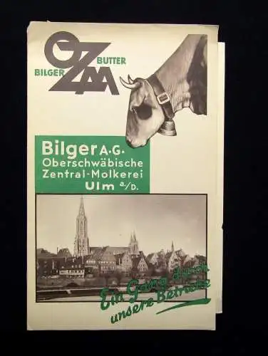 Or. Prospekt OZM Bilger Butter, Bilger A.G. Oberschwäbische -Molkerei Ulm 1930