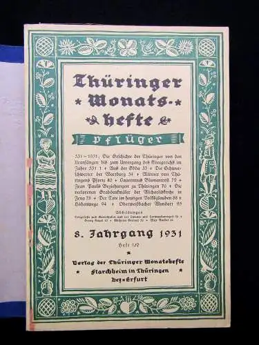 Pflüger Thüringer Monatshefte 1.Halbjahr 1930 in Original Mappe Heft 1-12 in 9