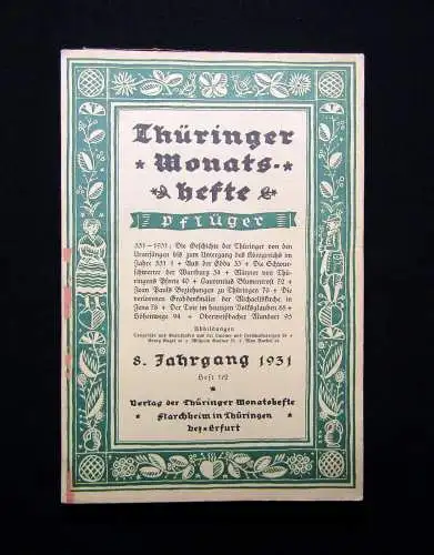 Pflüger Thüringer Monatshefte 1.Halbjahr 1931 in Original Mappe Heft 1-6 in 3