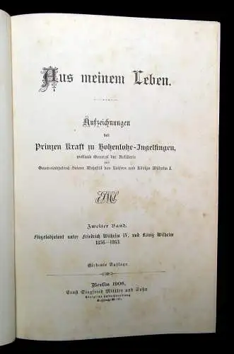 Prinz Kraft zu Hohenlohe-Ingelfingen Aus meinem Leben 1897-1907 Literatur