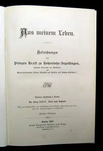 Prinz Kraft zu Hohenlohe-Ingelfingen Aus meinem Leben 1897-1907 Literatur