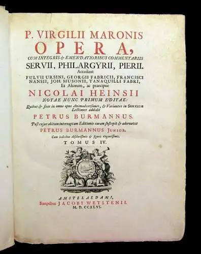 Virgilii Opera, cum Integris & Emendatioribus Commentariis Servii 4 Bände 1746