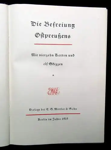 Der Weltkrieg 1914 bis 1918 Bd.2 apart Die  Befreiung Ostpreußens 1925