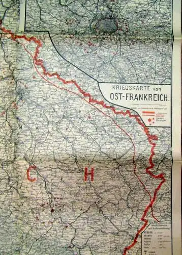 Ravensteins Deutsche Kriegskarten Nr.4 um 1915 Ost-Frankreich mit Beikarte Paris