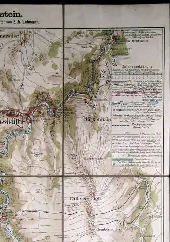 Meinholds Spezialkarte Kipsdorf-Altenberg-Lauenstein um 1910 ca.77 x 60 cm