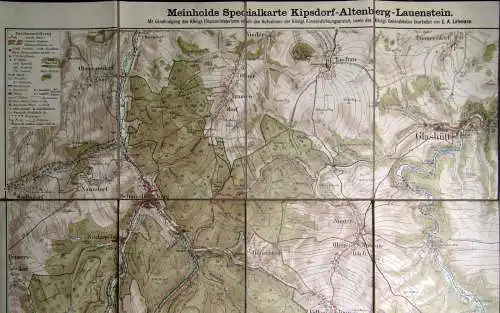 Meinholds Spezialkarte Kipsdorf-Altenberg-Lauenstein um 1910 ca.77 x 60 cm