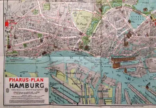 Pharus Plan von Berlin ca. 39 x 51 cm Maßstab 1: 28000 Ortskunde Führer um 1920