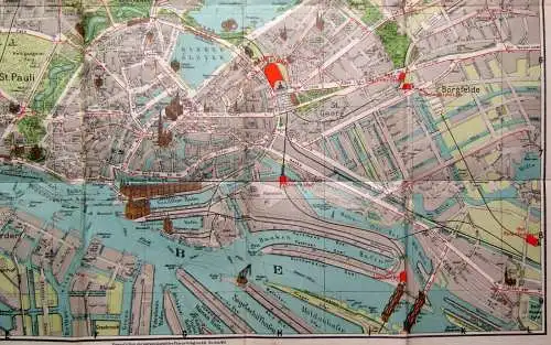 Pharus Plan von Hamburg ca. 39 x 51 cm Maßstab 1:147 000 Ortskunde Führer 1903