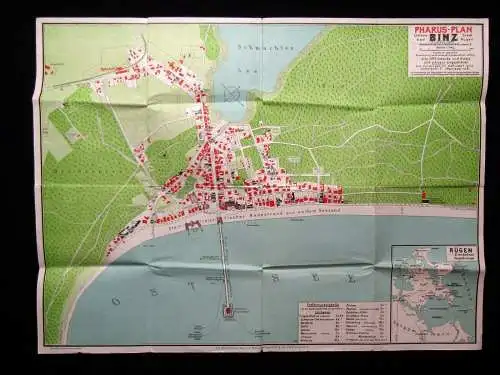 Pharus Plan von Binz um 1:5000 um 1925 Mecklenburg-Vorpommern ca.40 x 53 cm