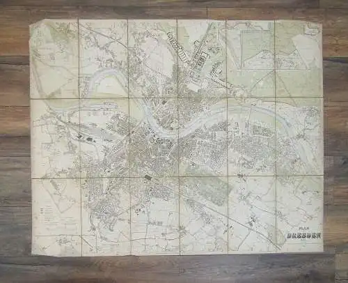 Vermessungsamt Plan von Dresden auf Leinen gezogen 1904 ca.89x 111 cm 1:10 000