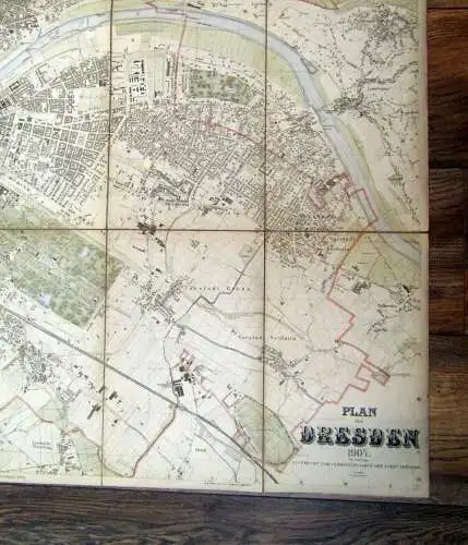 Vermessungsamt Plan von Dresden auf Leinen gezogen 1904 ca.89x 111 cm 1:10 000