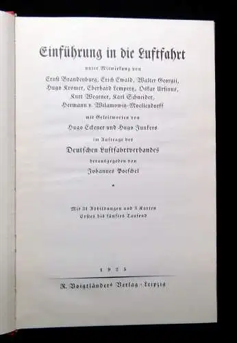 Poeschel Einführung in die Luftfahrt 31 Abbildungen u. 3 Karten 1925 Bodo Jost