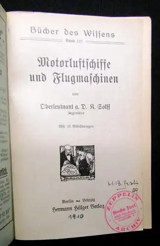 Solff Bücher des Wissens  Motorluftschiffe und Flugmaschinen Bd. 137 um 1910