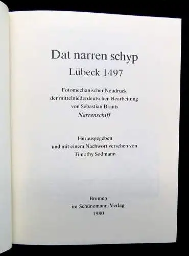 Sodmann Timothy Dat Narren Schyp Lübeck 1497 Faksimile 1980 Nachdruck