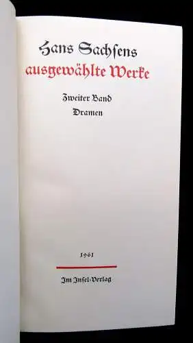 Hans Sachsens ausgewählte Werke 2 Bände Ausgabe 1961 Halbpergament Insel Verlag