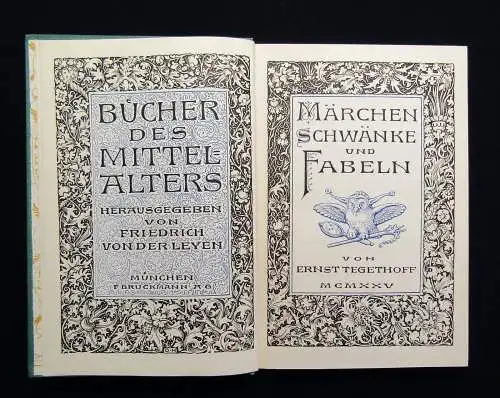 Leyen Bücher des Mittelalters Märchen, Schwänke und Fabeln 1925 Geschichten