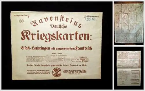 Ravensteins Deutsche Kriegskarten Nr.9 um 1915 Elsaß-Lothringen mit Frankreich