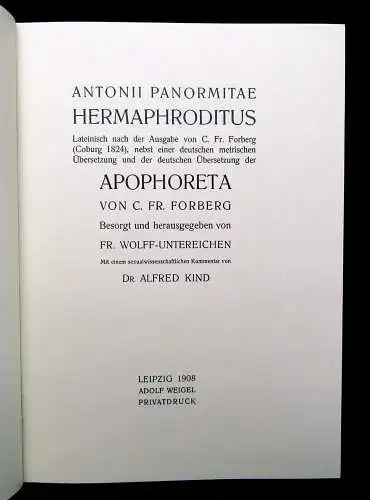 Forberg Antonio Panormita Hermaphroditus mit Apophoreta 1986 Reprint Erotica