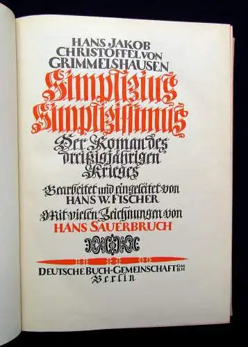 Fischer Grimmelshausen von Christoffel Jakob Hans Simplizius Simplizissimus 1934