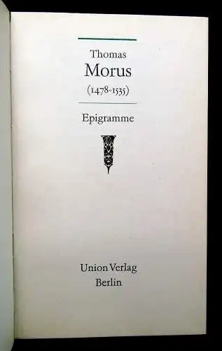 Pape, Lederer Thomas Morus(1478- 1535) Epigramme Belletristik Lyrik