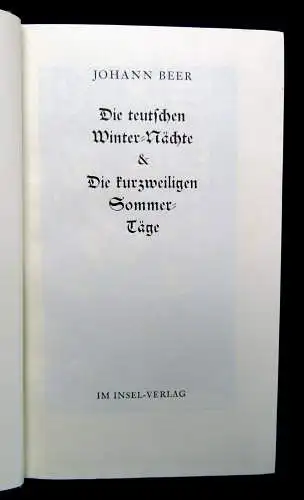 Beer,Johann Die teutschen Winter-Nächte & die kurzweiligen Sommertäge 1963 EA