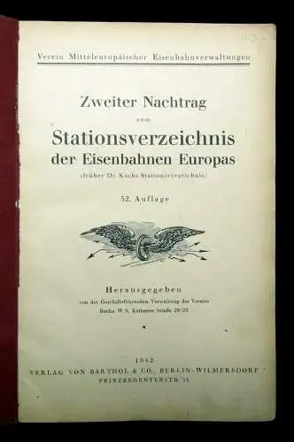 Zweiter Nachtrag zum Stationsverzeichnis der Eisenbahnen Europas 1942 Reichsbahn