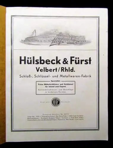 Huf Möbelschlösser Hülsbeck&Fürst Velbert/Rhld. 1932 Schloss- und Metallwaren