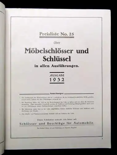 Huf Möbelschlösser Hülsbeck&Fürst Velbert/Rhld. 1932 Schloss- und Metallwaren