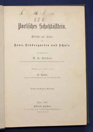 Heller Poetisches Schatzkästlein 1894 Belletristik Literatur Gedichte Lieder sf