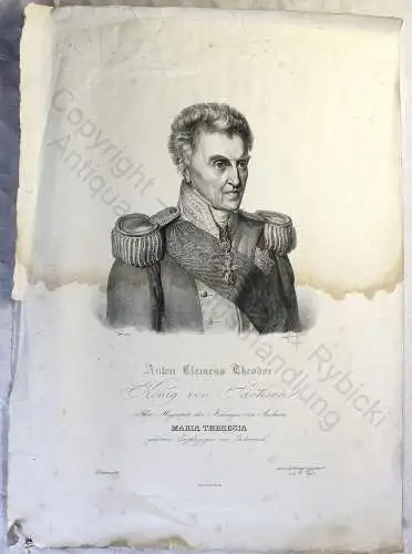 Vogel Bendixen Lithografie Porträt Anton Clemens Theodor König von Sachsen 1827