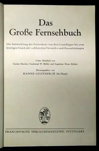 Günther Dad große Fernsehbuch 1938 Entwicklung des Fernsehens Grundlagen js