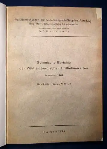 Hiller Seismische Berichte d. Württembergischen Erdbebenwarten 1935 Manuskript j