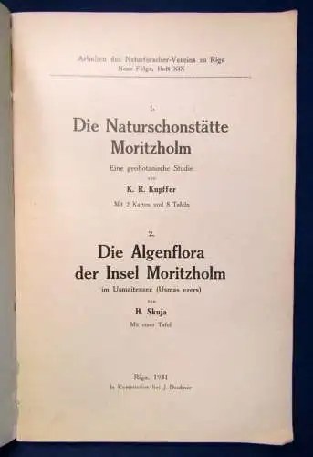 Kupffer Die Naturschonstätte Moritzholm 1931 Algenflora der Insel Moritzholm js