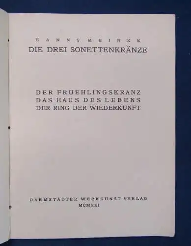 Meinke Die drei Sonettenkränze1921 Der Frühlingskranz Haus des Lebens Lyrik js