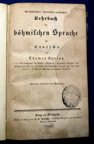 Burian Lehrbuch der böhmischen Sprache für Deutsche 1843 Geschichte mb