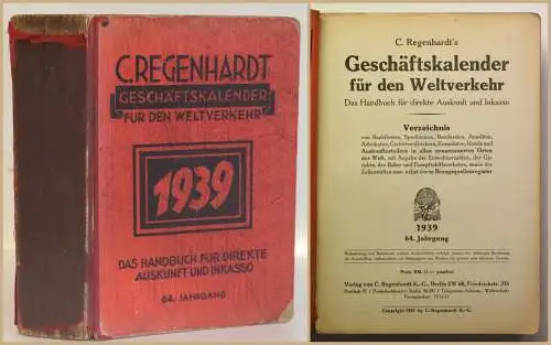 Regenhardt Geschäftskalender für den Weltverkehr 64. Jahrgang 1939 Handbuch sf