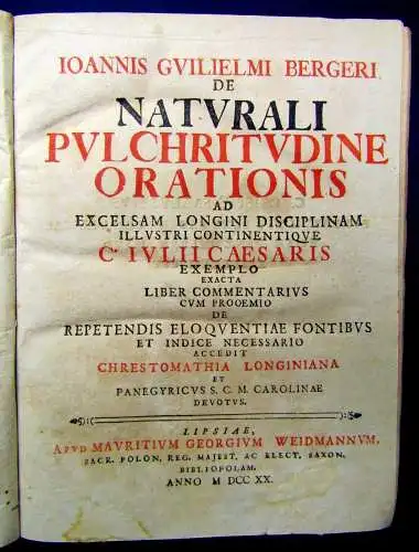 Berger,Joh. De naturali pulchritudine orationis. Philosophie 1720 js