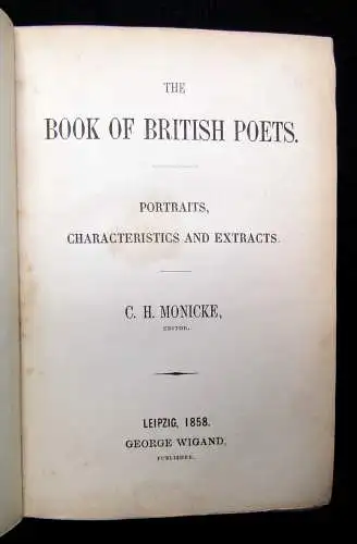 Monicke The Book of british Poets 1858 englisch Geschichte Belletristik