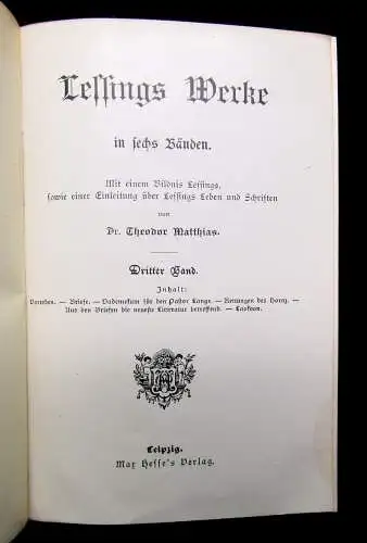 Matthias Lessings Werke Bände 1-6 in 3 Büchern um 1890 Literatur komplett