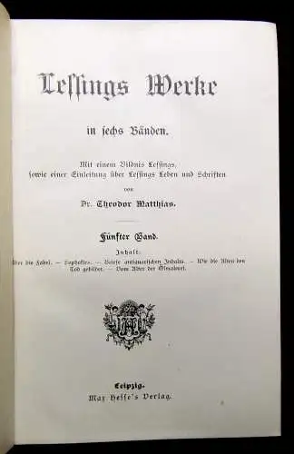 Matthias Lessings Werke Bände 1-6 in 3 Büchern um 1890 Literatur komplett