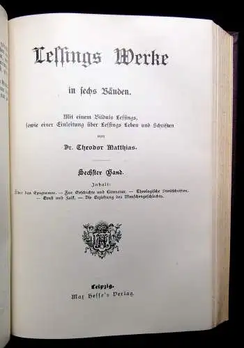 Matthias Lessings Werke Bände 1-6 in 3 Büchern um 1890 Literatur komplett