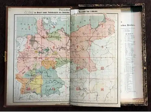 Henze`s neue Verkehrskarte für das deutsche Reich um 1900 14 v. 16 Sekt.selten j